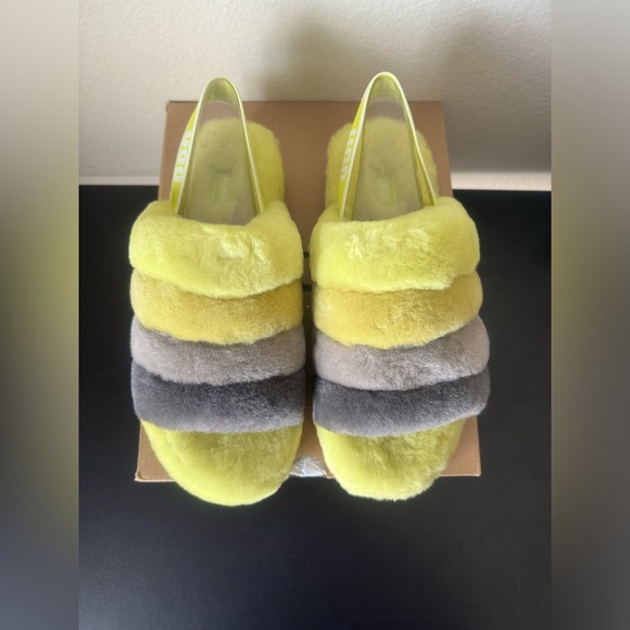 NIB UGG Women’s Fluff Yeah Slide Slipper Slingback Yellow and Gray Size 10 - Picture 2 of 15